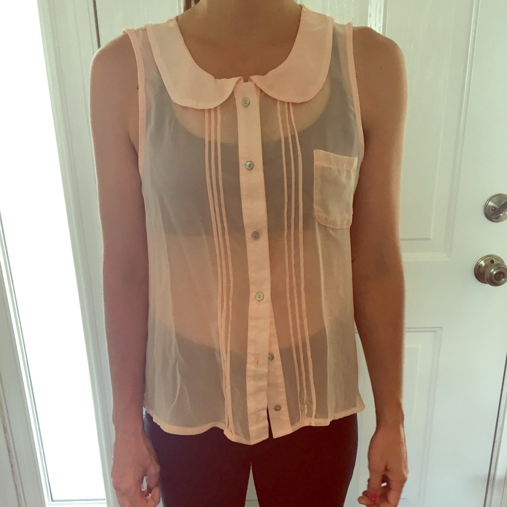 Free People pale pink sheer blouse
